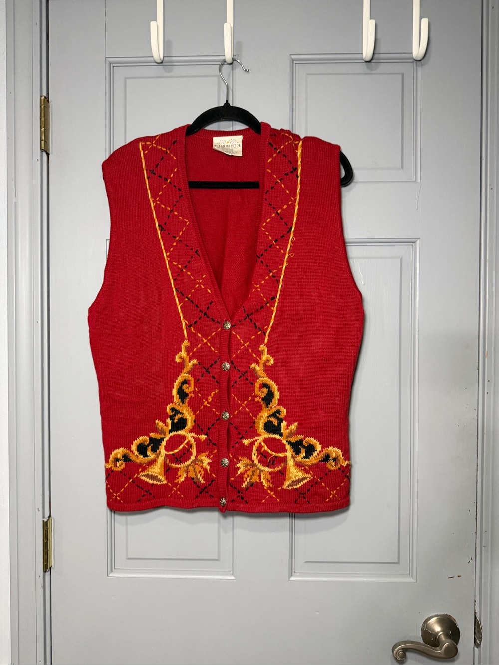 Vintage 1995 90โs Red Embroidered Knit Vest Sweater - Women